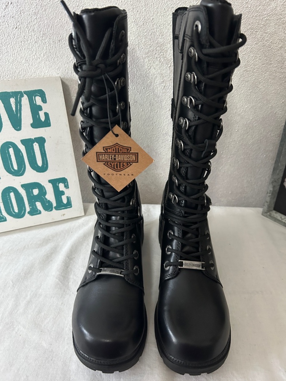 Harley-Davidson Women's Black Lace-Up Tall Leather Moto Boots
